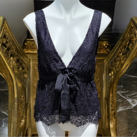 Free People black Chante lace romantic deep V camisole tank with bow size M - Picture 11 of 11